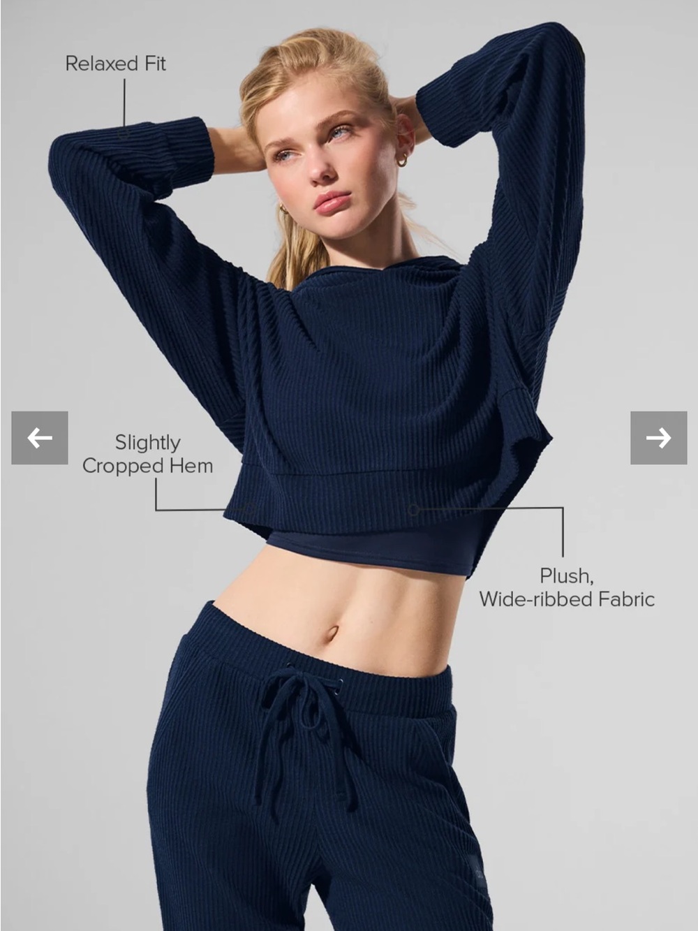 ALO Yoga Navy Ribbed Cropped Lounge Top - Women